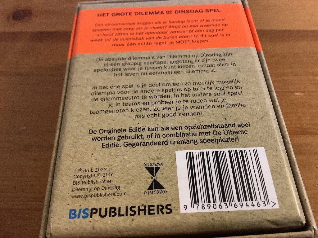 Het grote Dilemma op Dinsdag spel. Kaartspel, Ophalen of Verzenden, Gebruikt, BIS Publishers