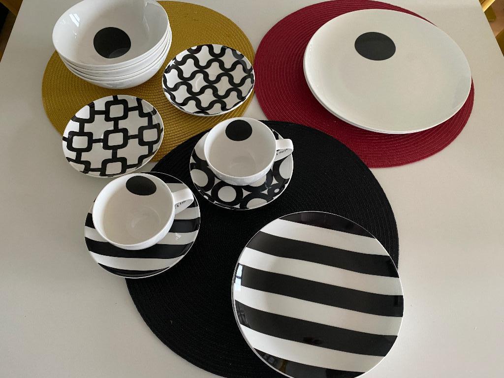 Wit-zwart serviesgoed (Salt & Pepper), Ophalen of Verzenden, Zo goed als nieuw, Overige stijlen, Kop(pen) en/of Schotel(s)