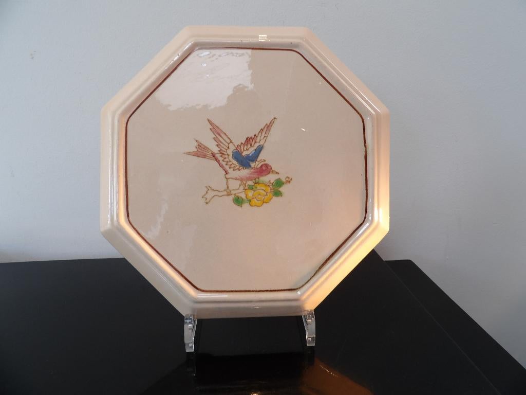 Art Deco Longwy grote Onderzetter, Vogel, Antiek en Kunst, Ophalen of Verzenden