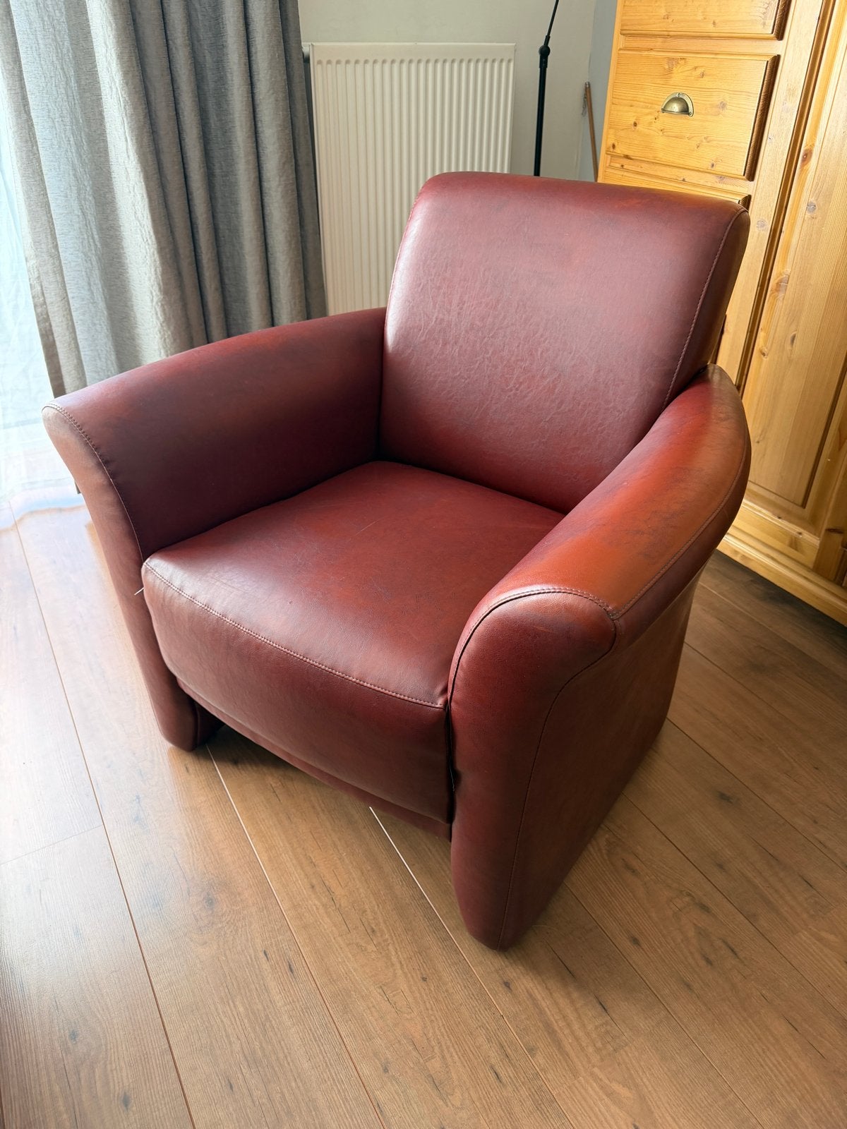 Lederen fauteuil - donkerrood, Huis en Inrichting, Ophalen, Gebruikt, 50 tot 75 cm, Leer