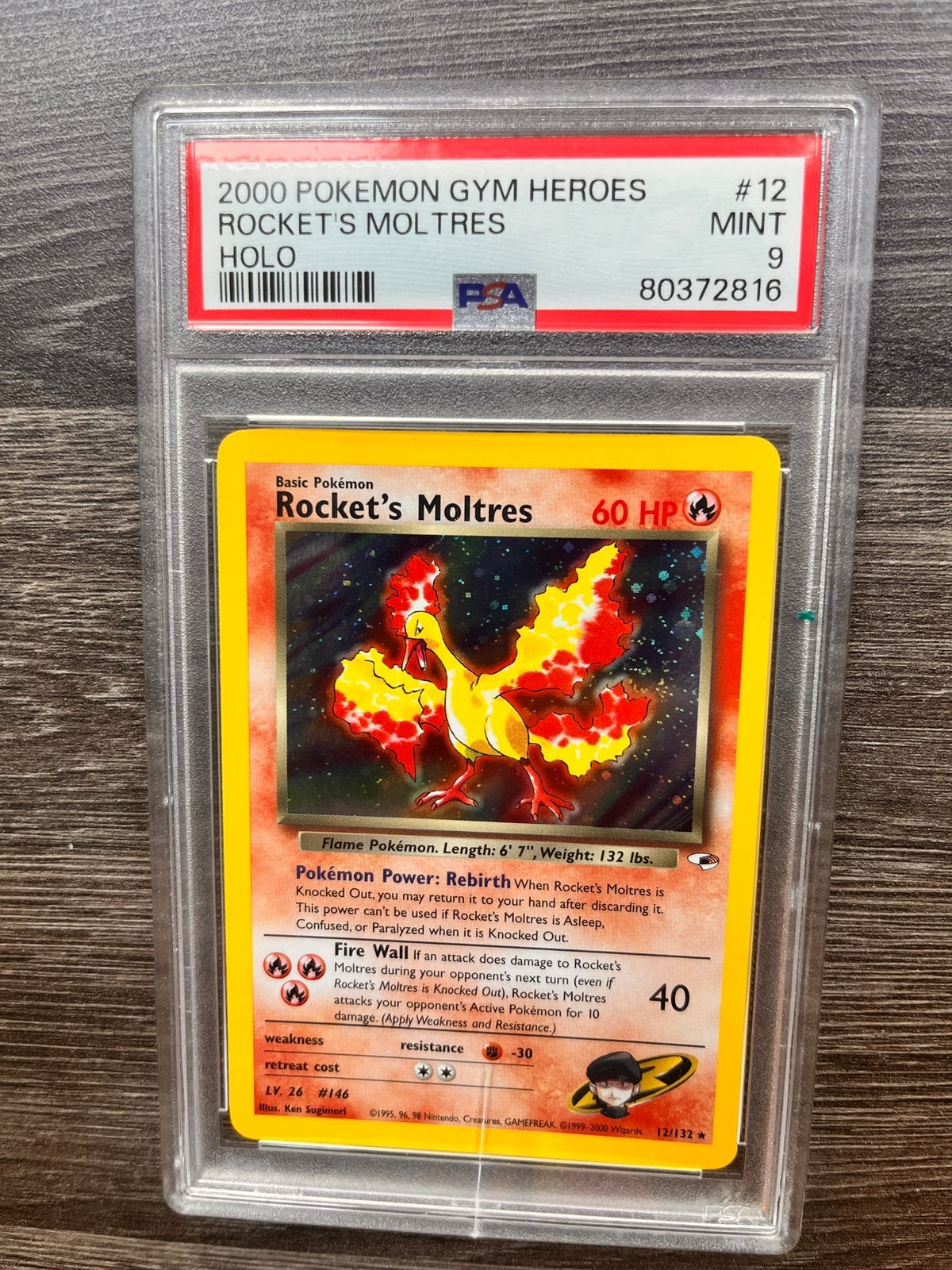 Moltres psa 9 gym met scheur in slab, Ophalen, Zo goed als nieuw