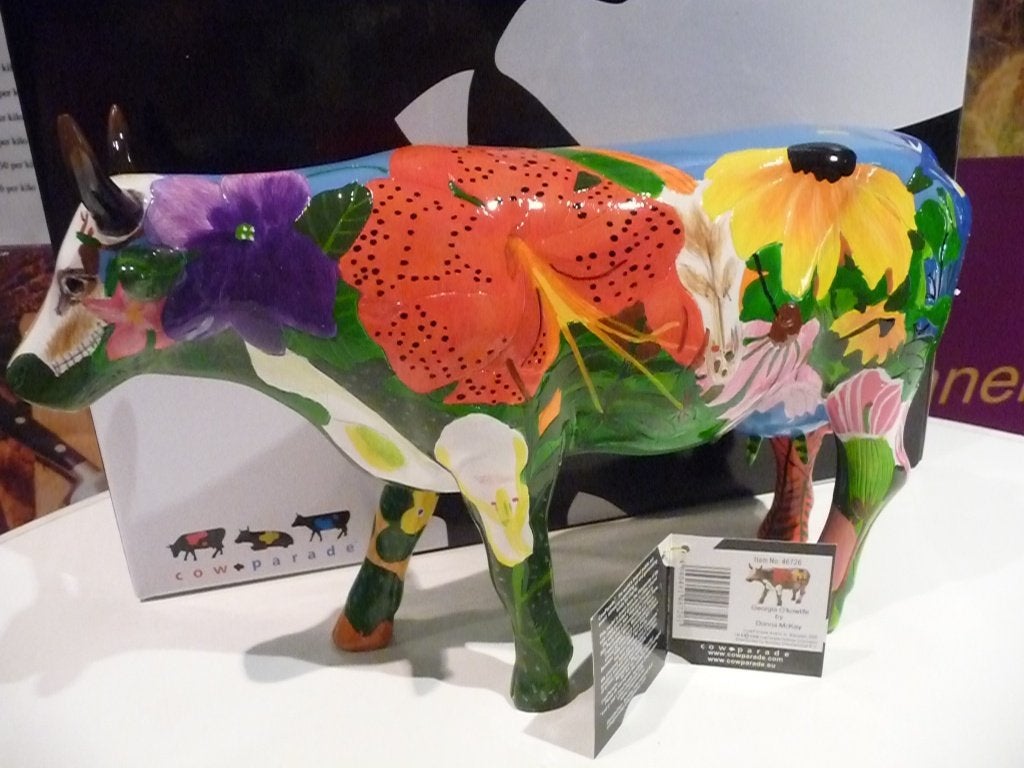 Nieuw Cow Parade koe Georgia O'Kowlife gratis verzending., Antiek en Kunst, Ophalen of Verzenden, Beeld