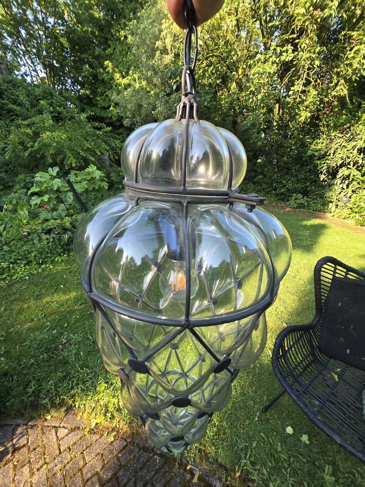 Grote Venetiaanse hanglamp van glas en metaal, Ophalen, Gebruikt, E27 (groot), Glas