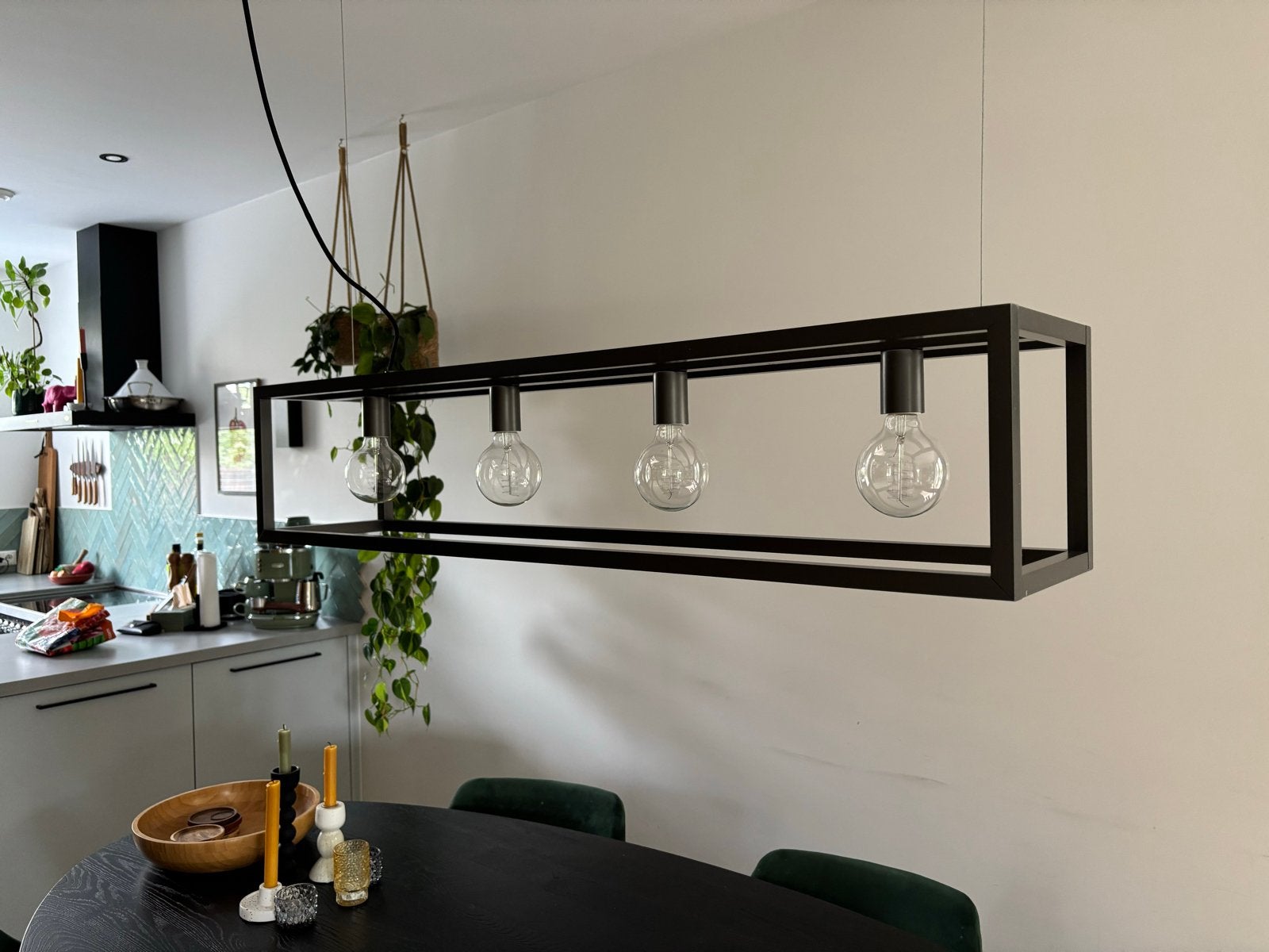 Moderne Zwarte Hanglamp, Ophalen, Zo goed als nieuw, Metaal, E27 (groot)