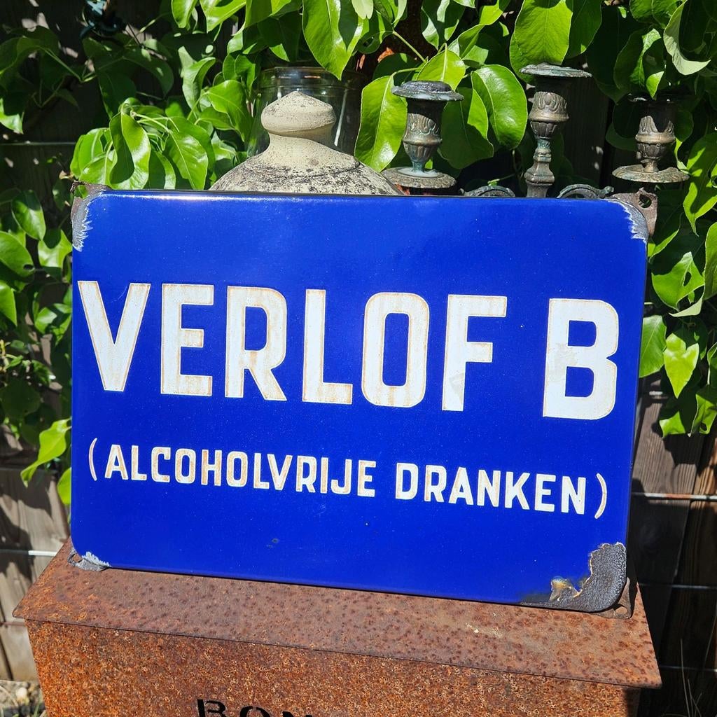 Verlof B emaille, Verzamelen, Merken en Reclamevoorwerpen, Ophalen, Reclamebord