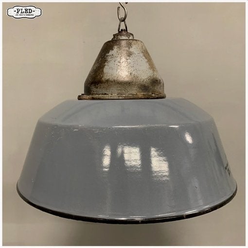 Blauw geëmailleerde industriële hanglamp - Oud - Gietijzer, Huis en Inrichting, Lampen | Hanglampen, Gebruikt, Nb, Nb, Industrieel