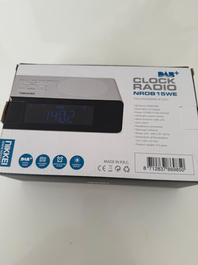 Nikkei DAB+ Klokradio NRDB15WE - Digitale en FM Radio, Witgoed en Apparatuur, Wekkers, Nieuw, Digitaal, Ophalen of Verzenden