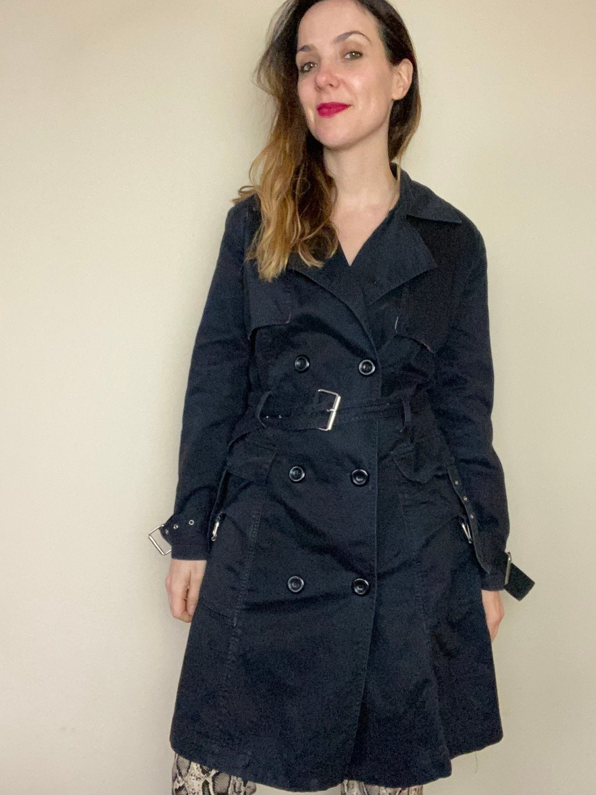 Trenchcoat / zwarte lange jas SPOON- zwart - 38 / M /medium, Maat 38/40 (M), Hgv, Zwart, Hgv