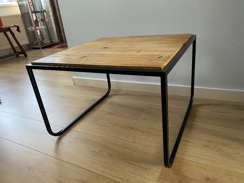 Salontafel metaal/hout, Ophalen, Gebruikt, 50 tot 100 cm, Vierkant