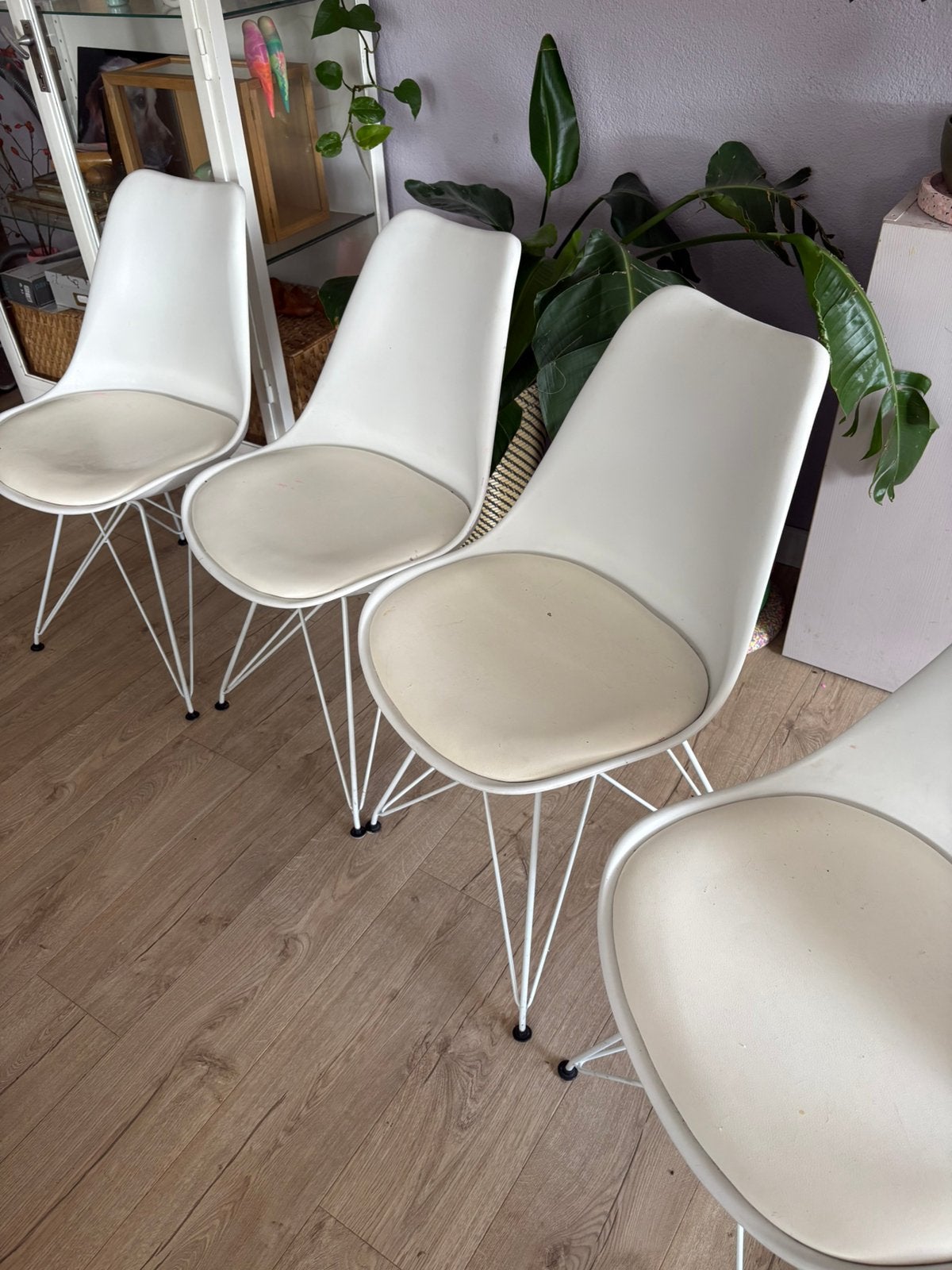 4 witte eetkamerstoelen, Ophalen, Gebruikt, Wit, Metaal