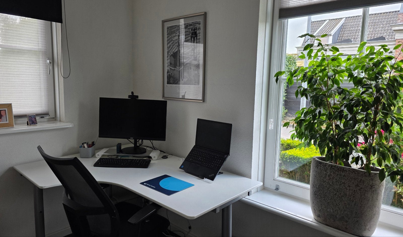 Wit hoekbureau, Huis en Inrichting, Bureaus, Ophalen, 160 cm, Gebruikt, In hoogte verstelbaar