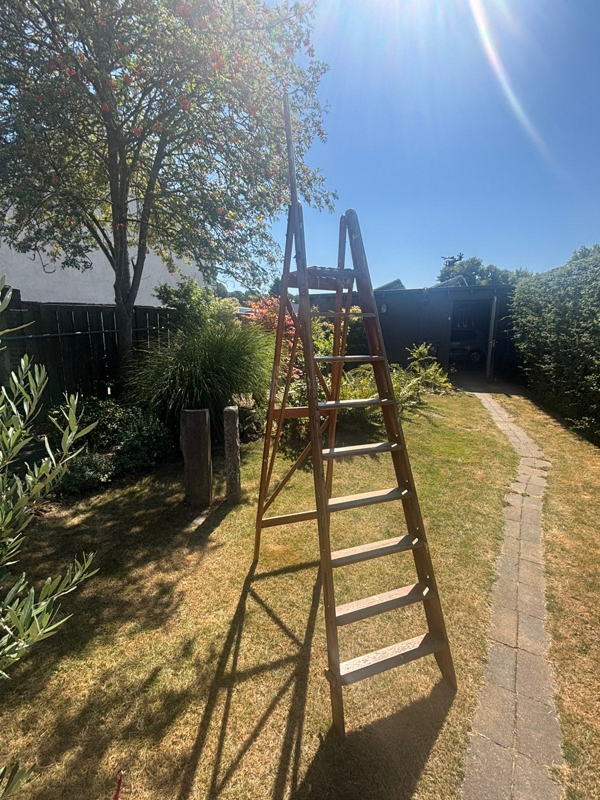 Vintage houten trapladder, Ophalen, Gebruikt, Trap, Opvouwbaar of Inschuifbaar