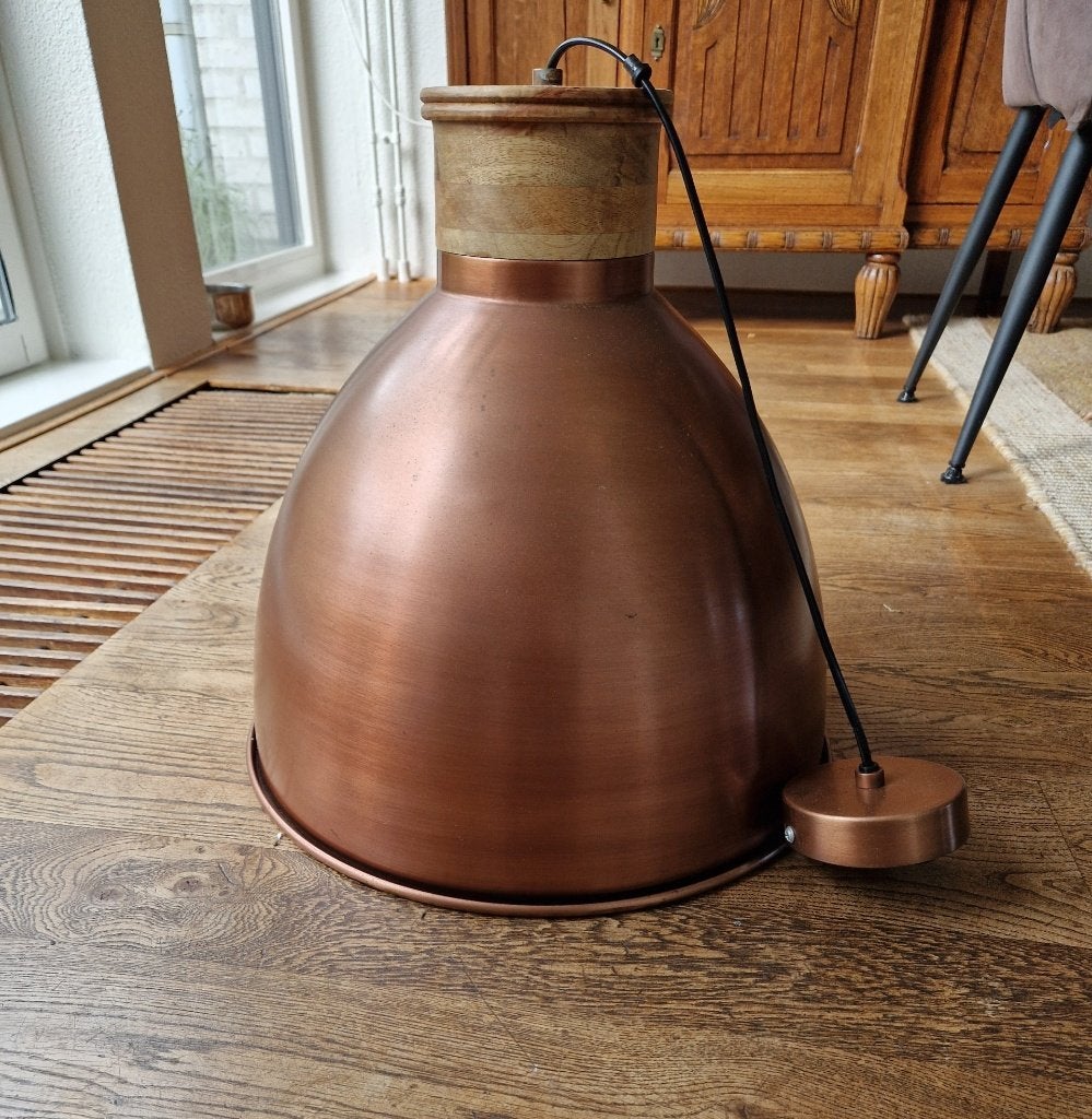 Koperen hanglamp, Huis en Inrichting, Lampen | Hanglampen, Ophalen, Zo goed als nieuw, Metaal, Minder dan 50 cm