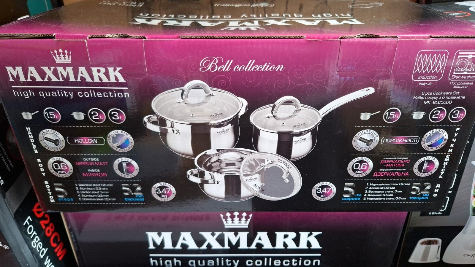 Nieuwe MAXMARK Pannenset - 6-delig, RVS, Inductie, Met deksel, Nieuw, Pannenset, Ophalen of Verzenden