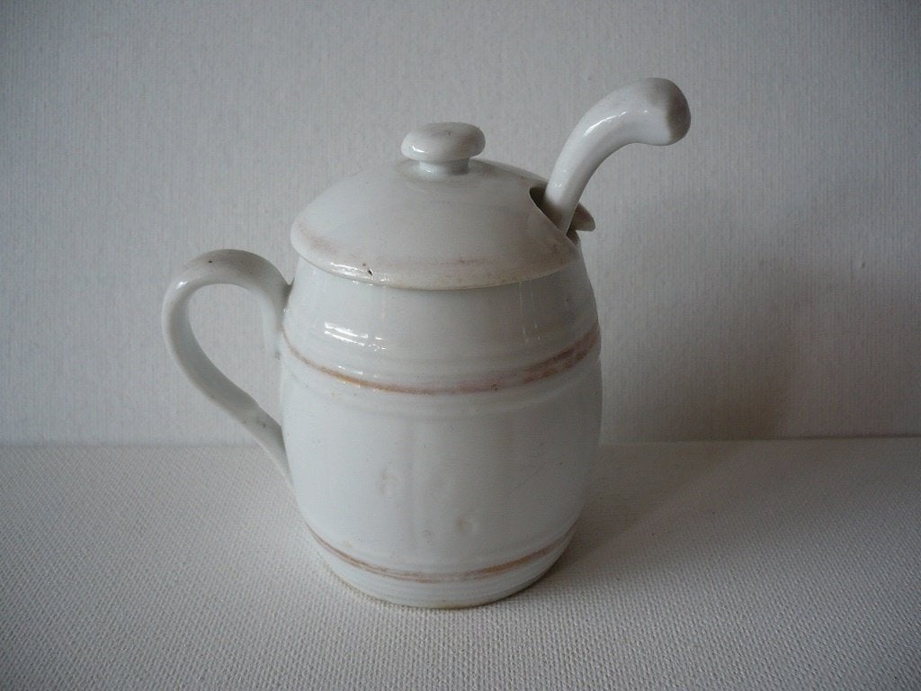 Antiek porselein mosterd potje, compleet., Antiek en Kunst, Ophalen of Verzenden