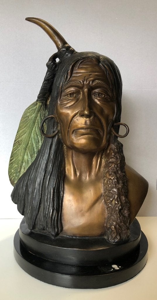 Bronzen Indianen Buste, Ophalen, Brons
