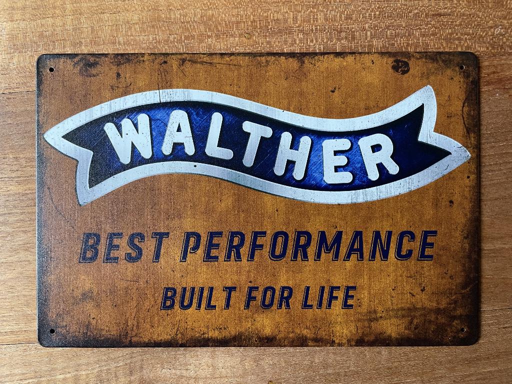 Walther metalen reclamebord / wandbord (Old Look), Verzamelen, Merken en Reclamevoorwerpen, Www.pand50.nl, Reclamebord, Nieuw