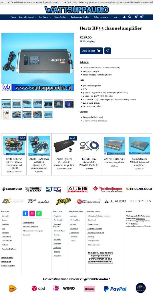 Hertz HP5 5 kanaals versterker incl remote controller, Auto diversen, Autospeakers, ., Nieuw, Ophalen of Verzenden, .
