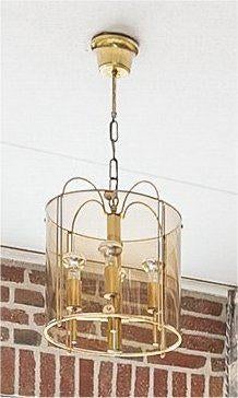 Vintage kroonluchter van messing en rookglas, Ophalen of Verzenden, Gebruikt, Glas