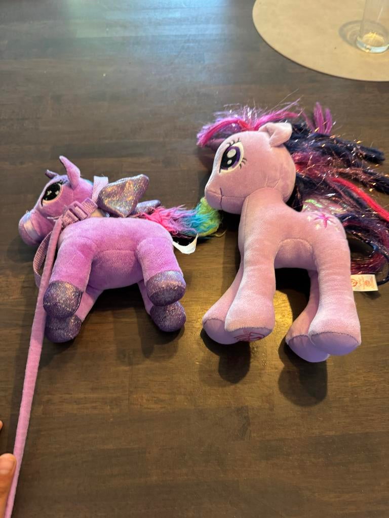 2x My Little Pony knuffels - Eenhoorn en Pegasus, Paars, Gebruikt, Overige karakters, Ophalen of Verzenden