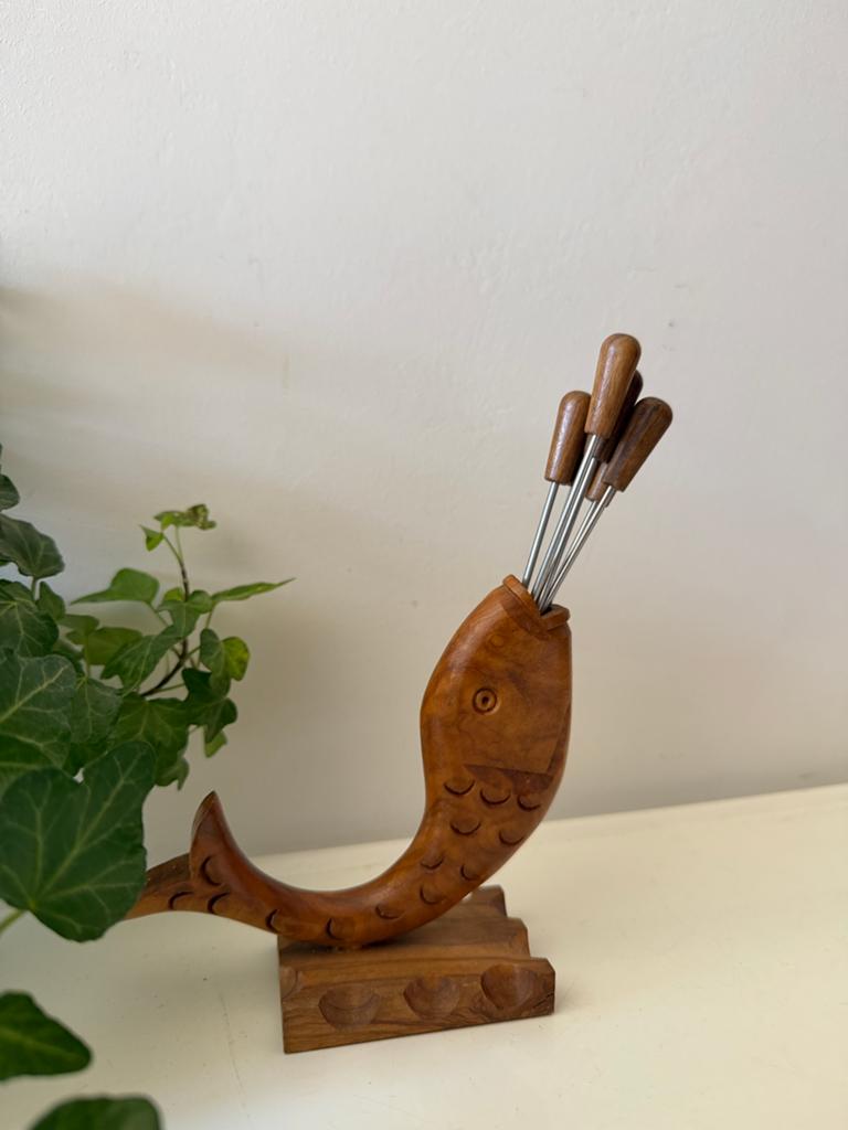 Cocktail prikkers in houten houder jaren 70, Ophalen of Verzenden
