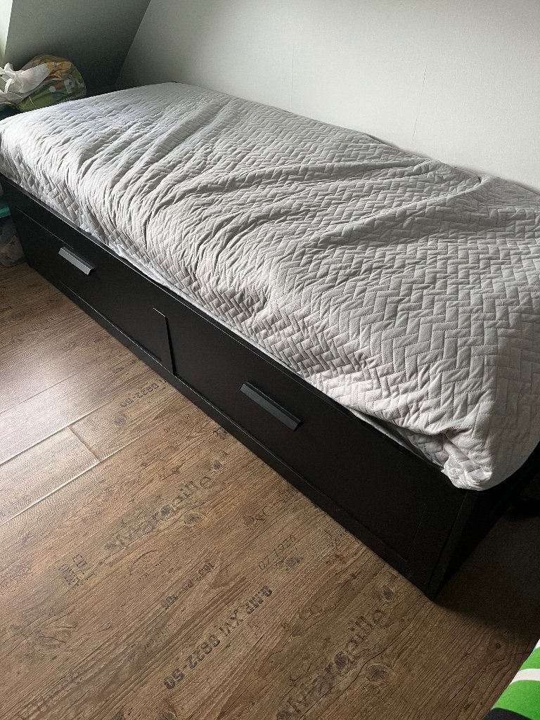 IKEA BRIMNES Bedbank met 2 lades, Ophalen, Gebruikt, Zwart, Tweepersoons