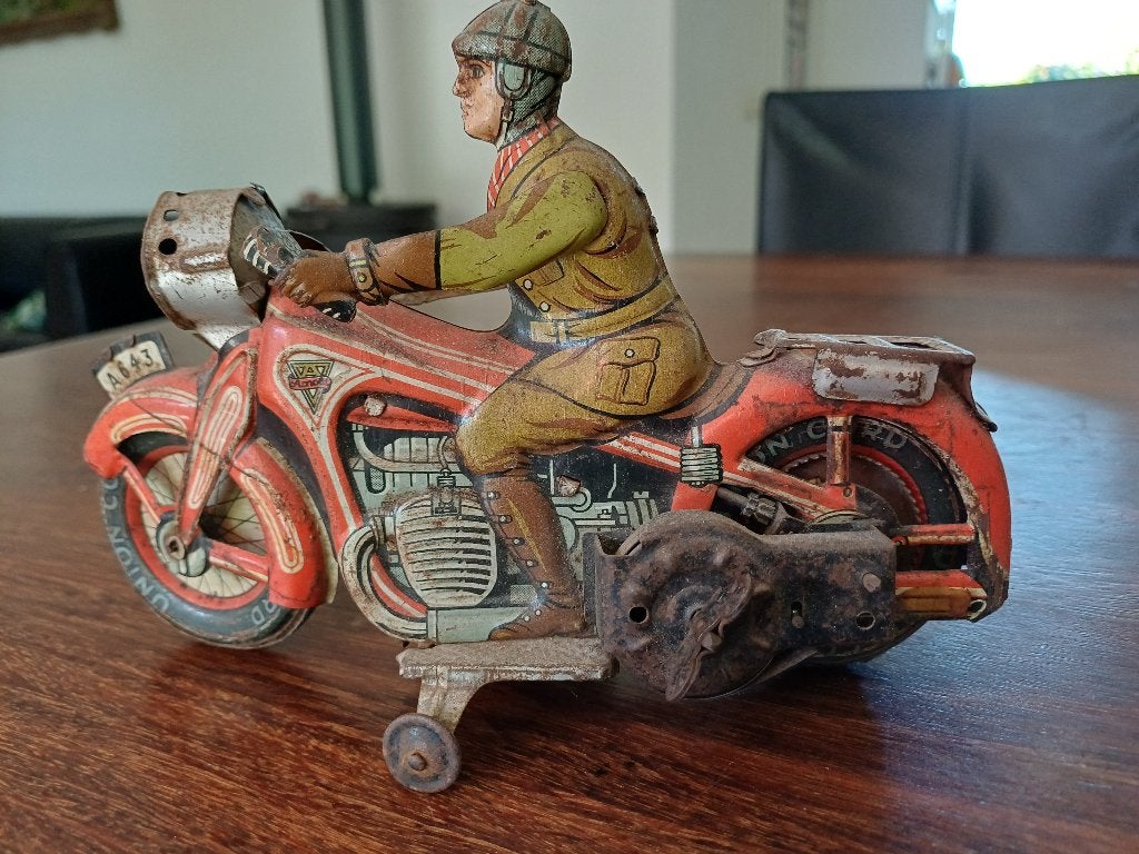 antieke motorrijder, Antiek en Kunst, Antiek | Speelgoed, Ophalen of Verzenden