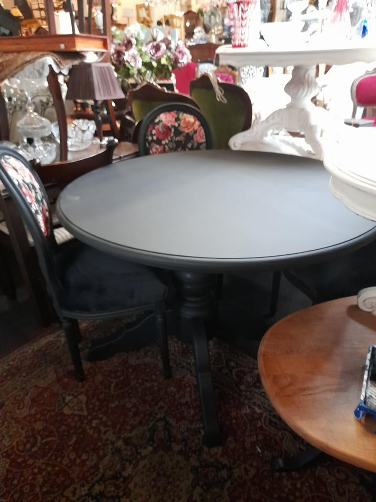 Mooie zwarte eethoek compleet of los te koop, Antiek en Kunst, Antiek | Meubels | Tafels, Ophalen of Verzenden