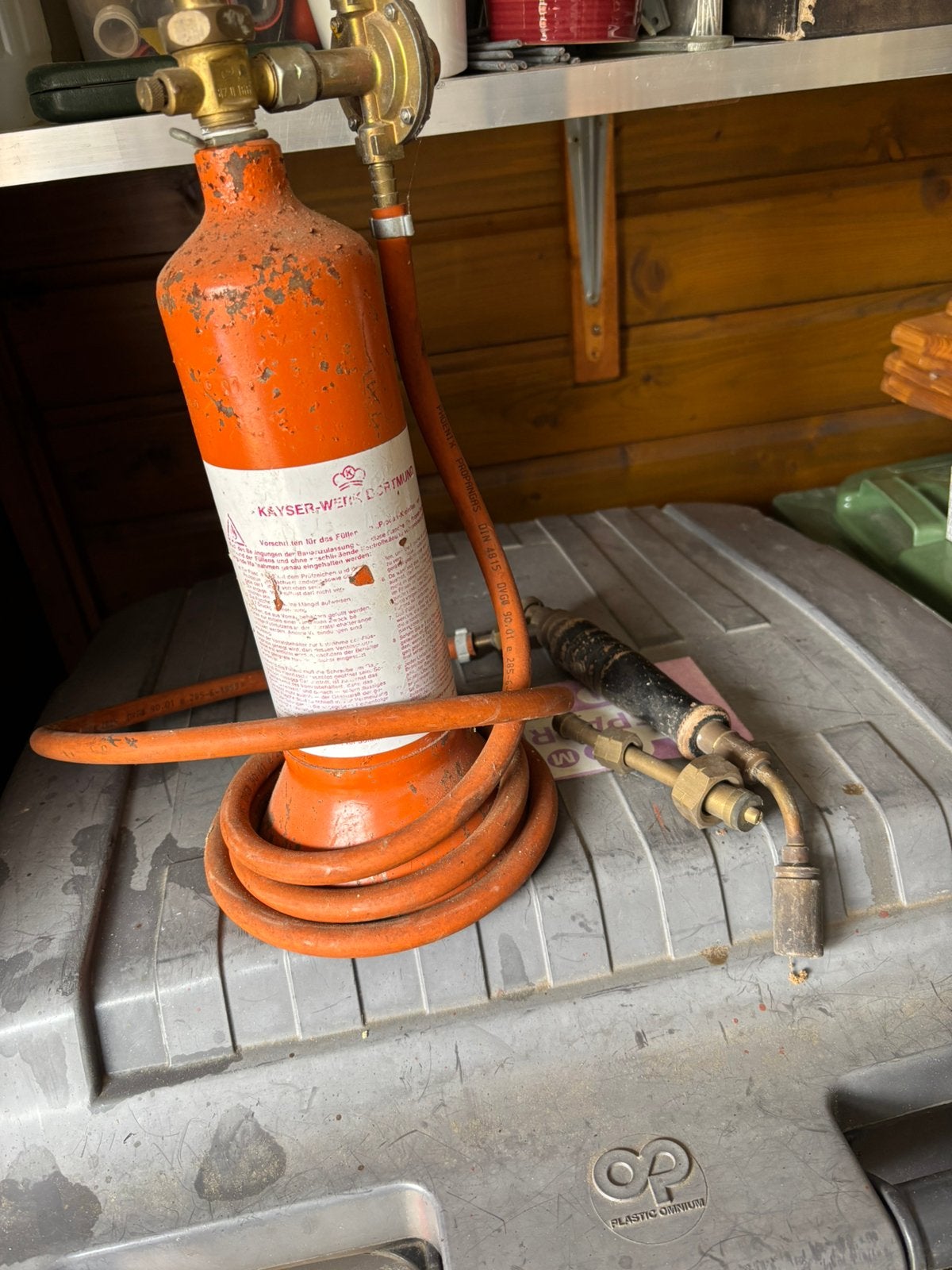 gasfles met brander Solderen., Ophalen, Gebruikt