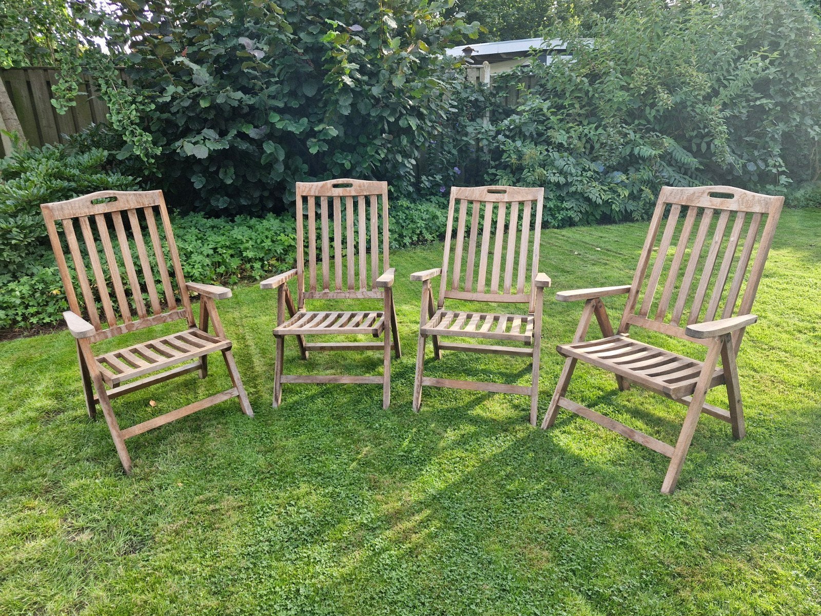 Teakhouten tuinstoelen, verstelbaar en opklapbaar, Tuin en Terras, Tuinstoelen, Ophalen