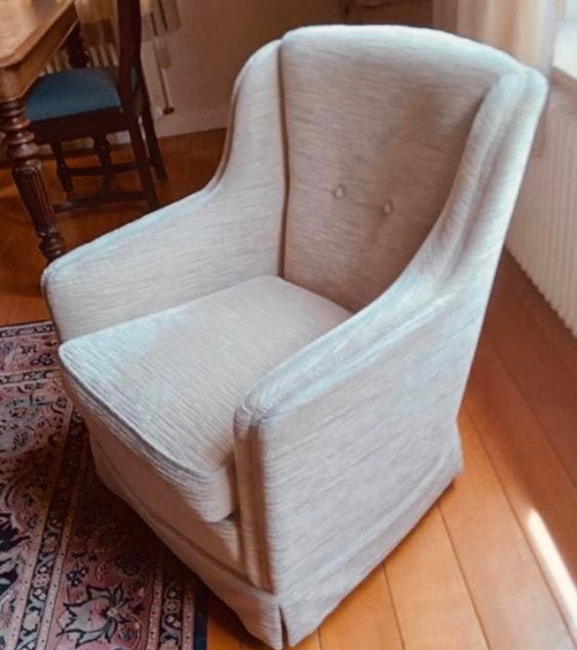 Comfortabele stoffen fauteuil - Crèmekleurig, Huis en Inrichting, Fauteuils, Ophalen, Gebruikt, Stof, 75 tot 100 cm