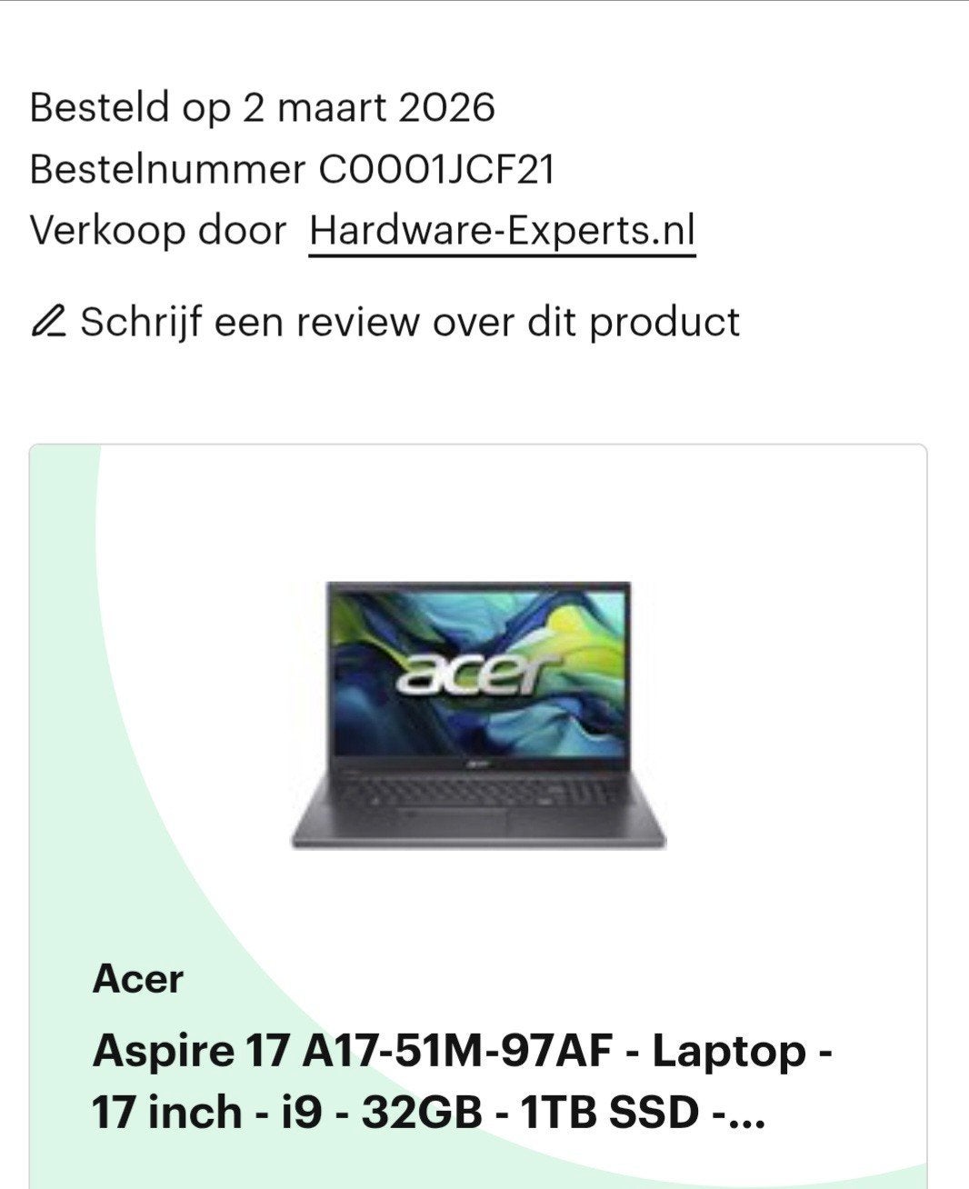 Acer Aspire 17 - Zo goed als nieuw, amper gebruikt., Computers en Software, Windows Laptops, Ophalen of Verzenden, Zo goed als nieuw