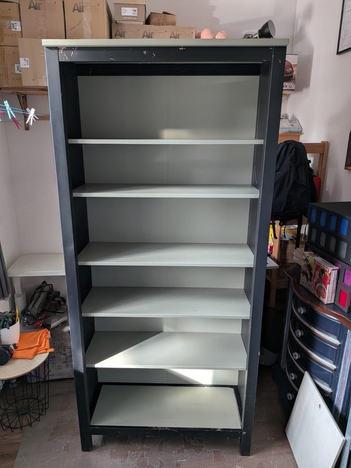Boekenkast | Ikea Hemnes | grijsgroen & zwart | 90x37x197cm, Ophalen, Met plank(en), 50 tot 100 cm, 150 tot 200 cm