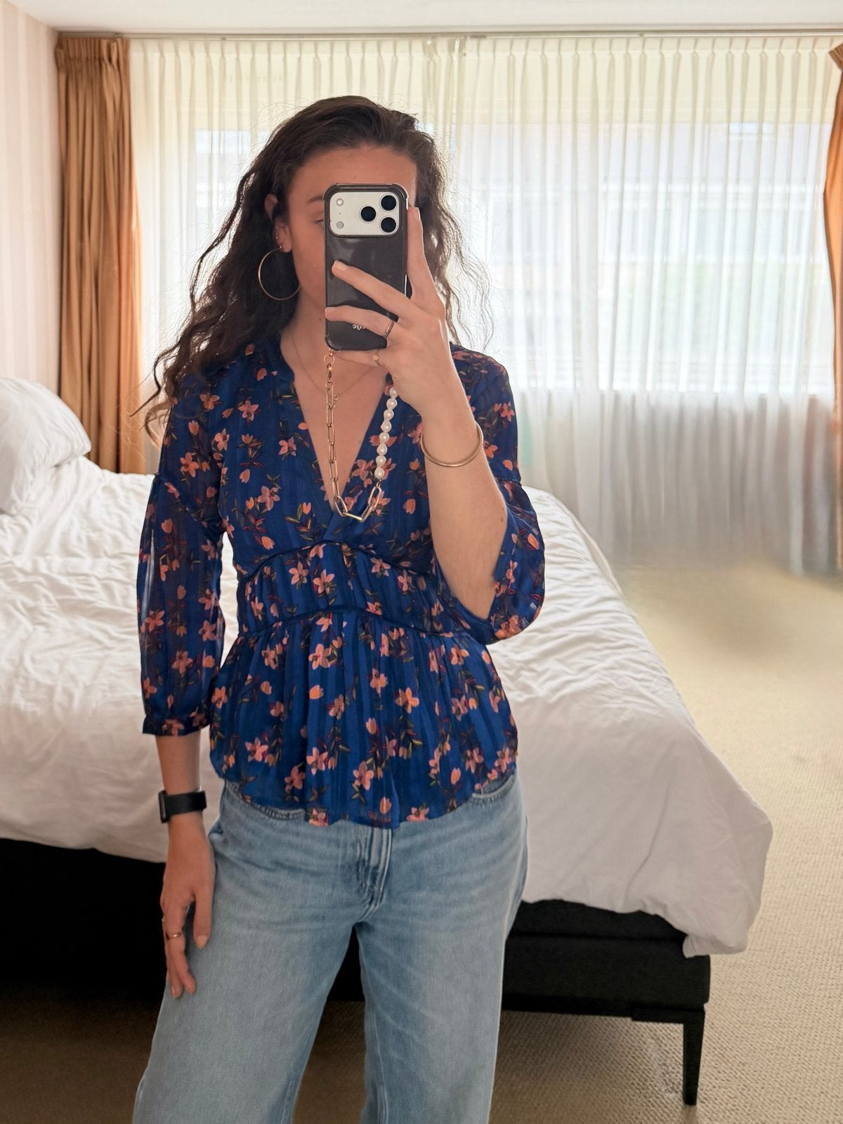 Scotch & Soda bloemenprint blouse maat S, Blauw, Ophalen of Verzenden, Zo goed als nieuw, Lange mouw