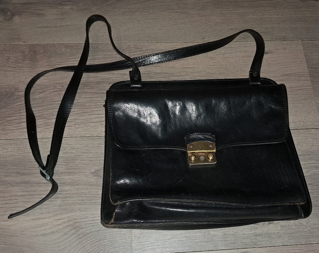 Zwart leren Dames schoudertas Creation Gabrielle, Ophalen of Verzenden, Gebruikt, Zwart