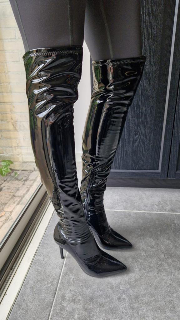 Nieuwe Sascha Latex Overknee Laarzen - Maat 41, Verzenden, Zo goed als nieuw, Zwart, Hoge laarzen