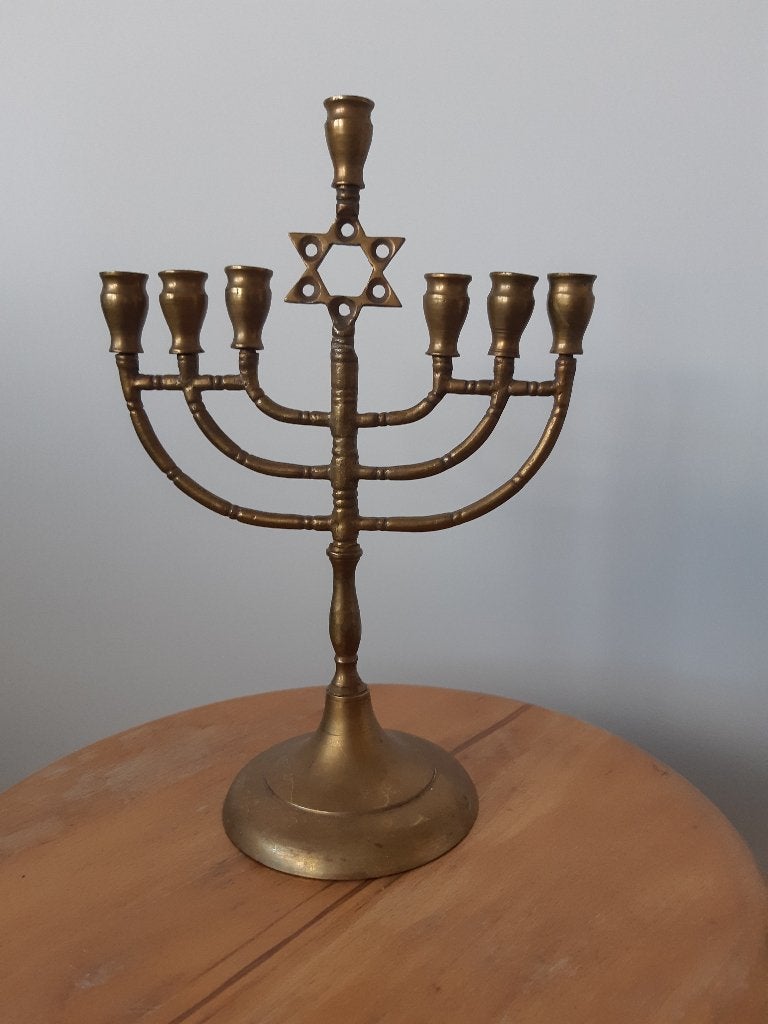 joodse kandelaar,  menora met Davidsster, Ophalen of Verzenden, Koper of Brons