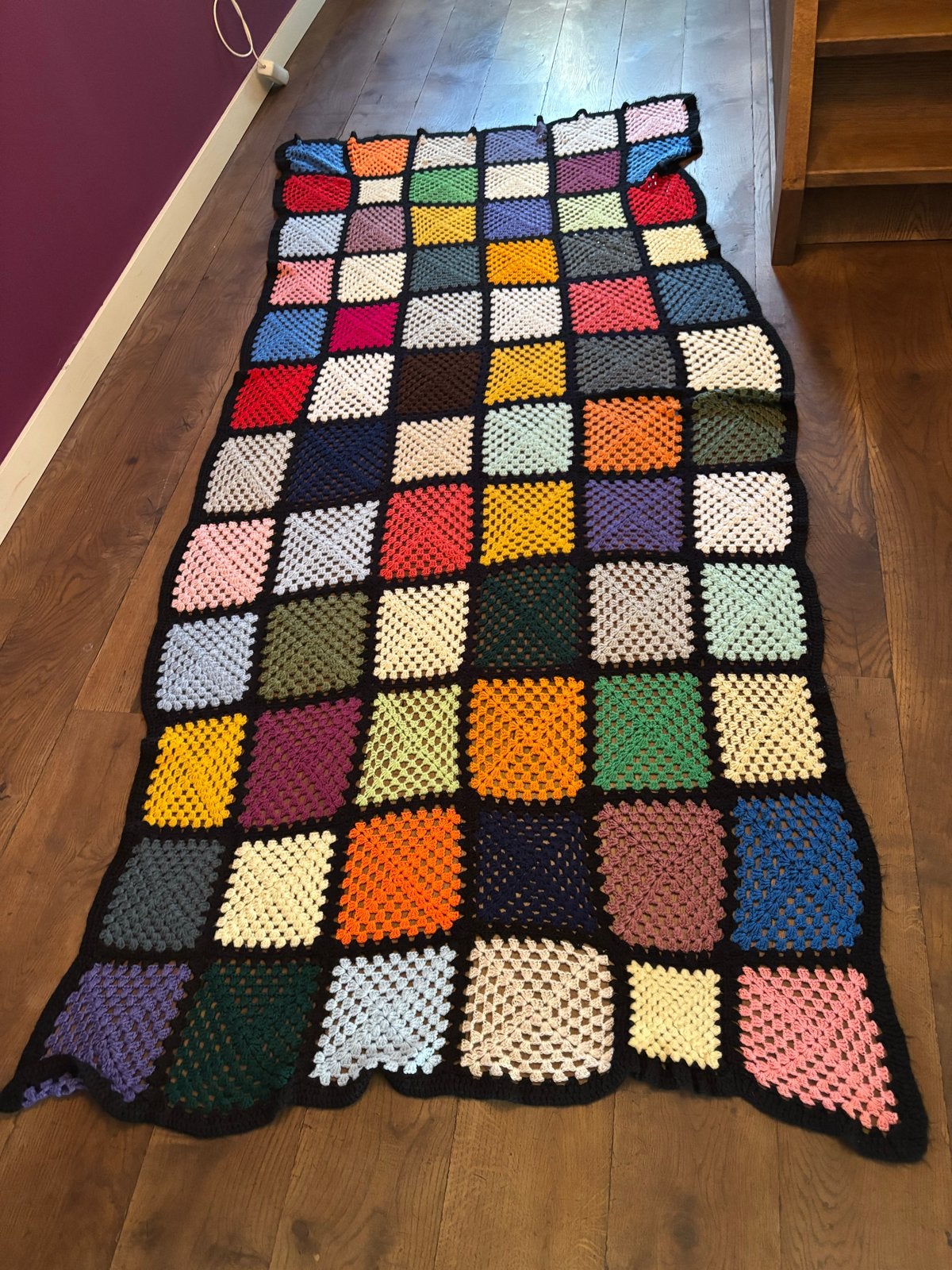 Handgemaakt Multi-Color Gehaakt Plaid - 120x270 cm, Gebruikt, Handgemaakt, Ophalen of Verzenden, Plaid