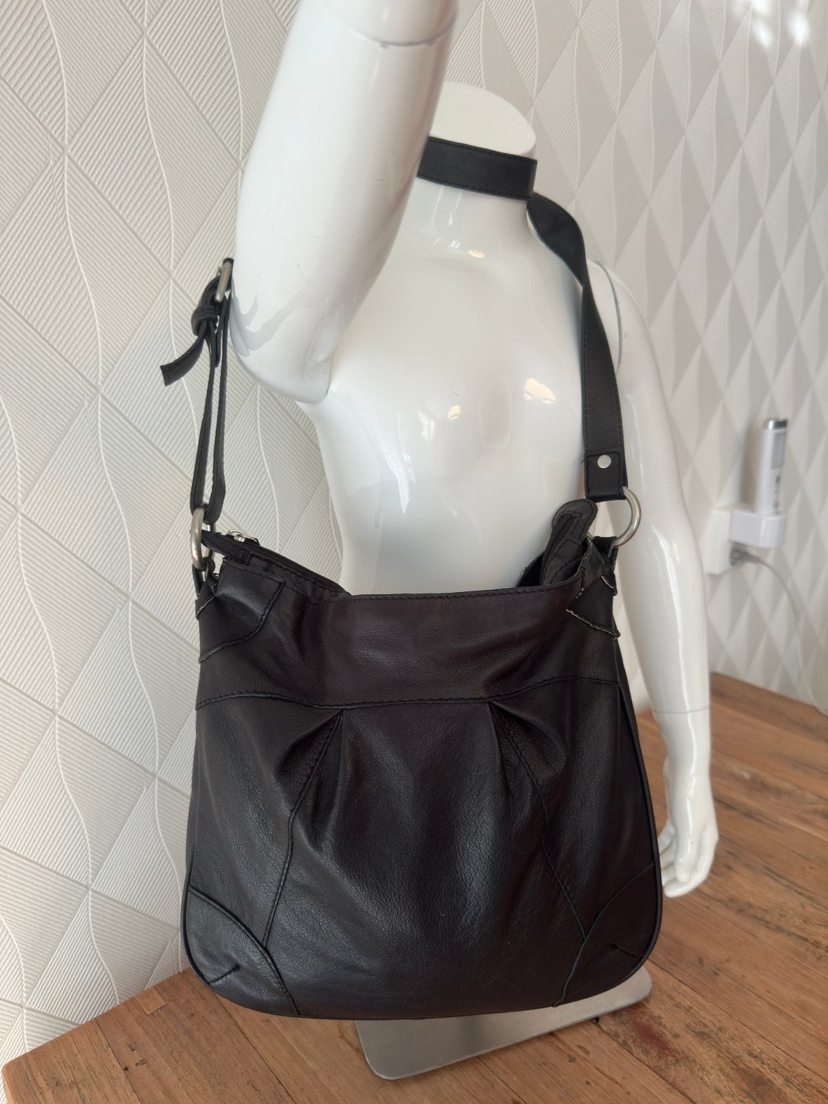 Tas, hobo, zwart, leer, Ophalen of Verzenden, Gebruikt, Zwart, Schoudertasje