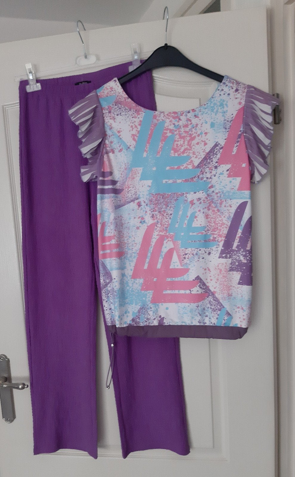 Paarse Broek met Kleurrijke Luhta Shirt, Maat 38/40 (M), Luhta, Paars, Nieuw