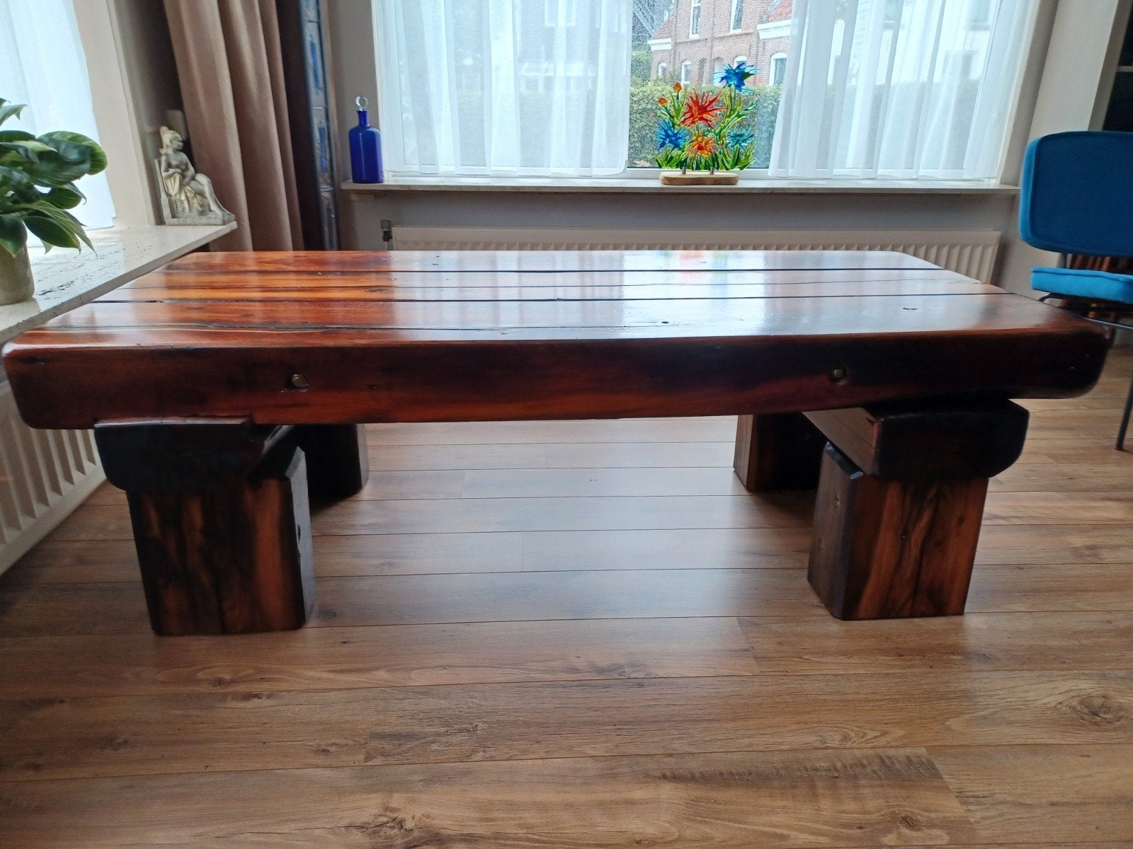 Unieke handgemaakte bielzen salontafel - 165x75x53 cm, Huis en Inrichting, Tafels | Salontafels, Ophalen