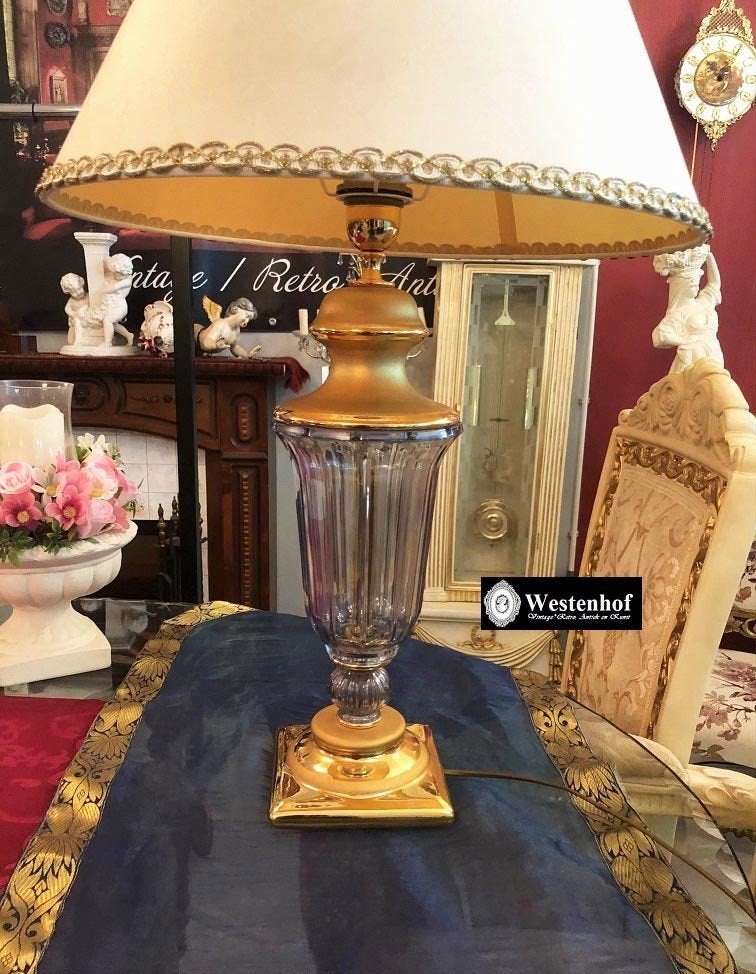 Grote tafellamp brocante Murano glazen lampvoet, Ophalen of Verzenden