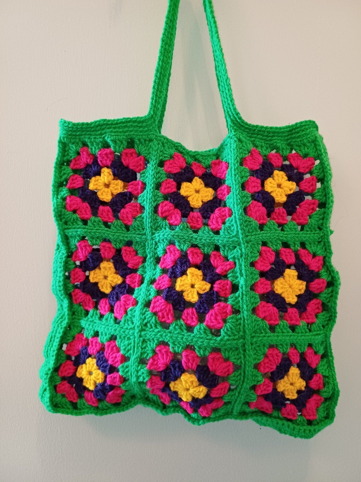 Gehaakte Granny Square Tas - Kleurrijk en Uniek, Ophalen of Verzenden, Zo goed als nieuw, Groen, Shopper