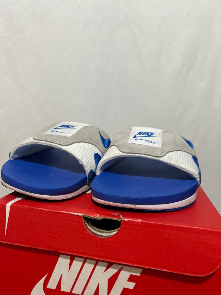 ALS NIEUW + DOOS Maat 49,5 - Nike Air Max 1 Slide Royal Blue, Slippers, Verzenden, Wit, Nike