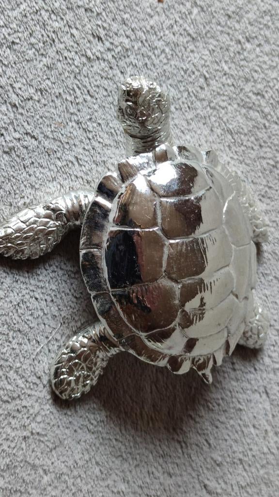 Schildpad - miniatuur beeldje - verchroomd - 11cm, Verzamelen, Beelden en Beeldjes, Ophalen of Verzenden, Zo goed als nieuw