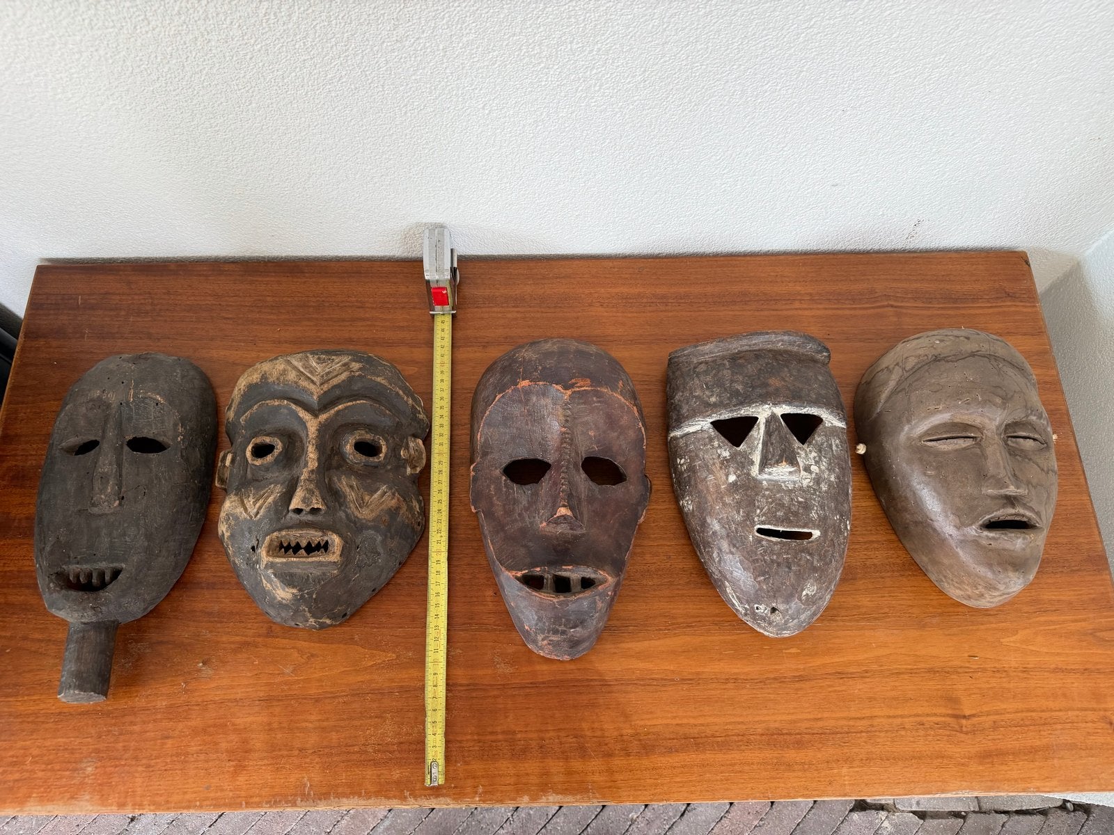 Set van 5 Afrikaanse houten maskers, Hout, Bruin, Afrika, Masker