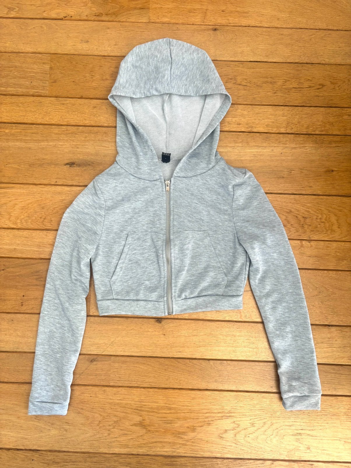 Grijze cropped hoodie met rits – maat M kort vest zomer, Ophalen of Verzenden