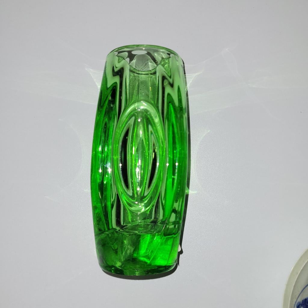 Rudolf Schröter Sklo Union vaas - Groen glas, Ophalen of Verzenden