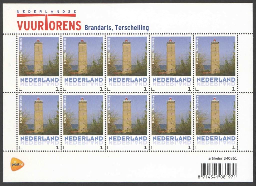 Postzegels Vuurtorens in Nederland: Brandaris, terschelling, Postzegels en Munten, Ophalen of Verzenden, Na 1940, Postfris