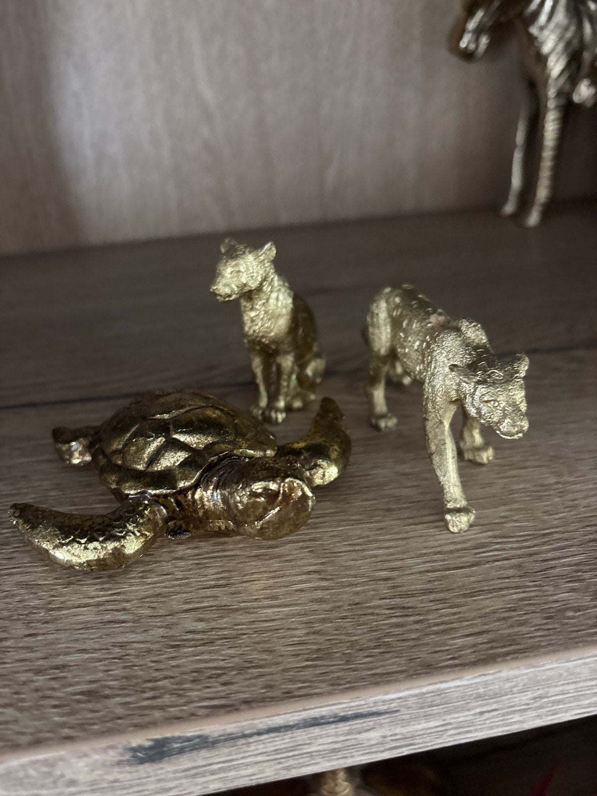 Gouden Dierenbeeldjes: Luipaard, Hyena en Schildpad, Ophalen, Zo goed als nieuw, Wild dier, Beeldje of Figuurtje